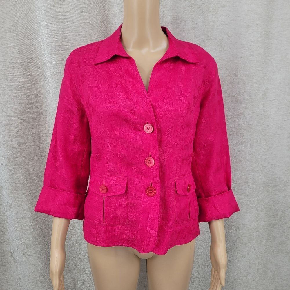Jones New York Linen Flora Jacquard Women's Pink Button Up Jacket